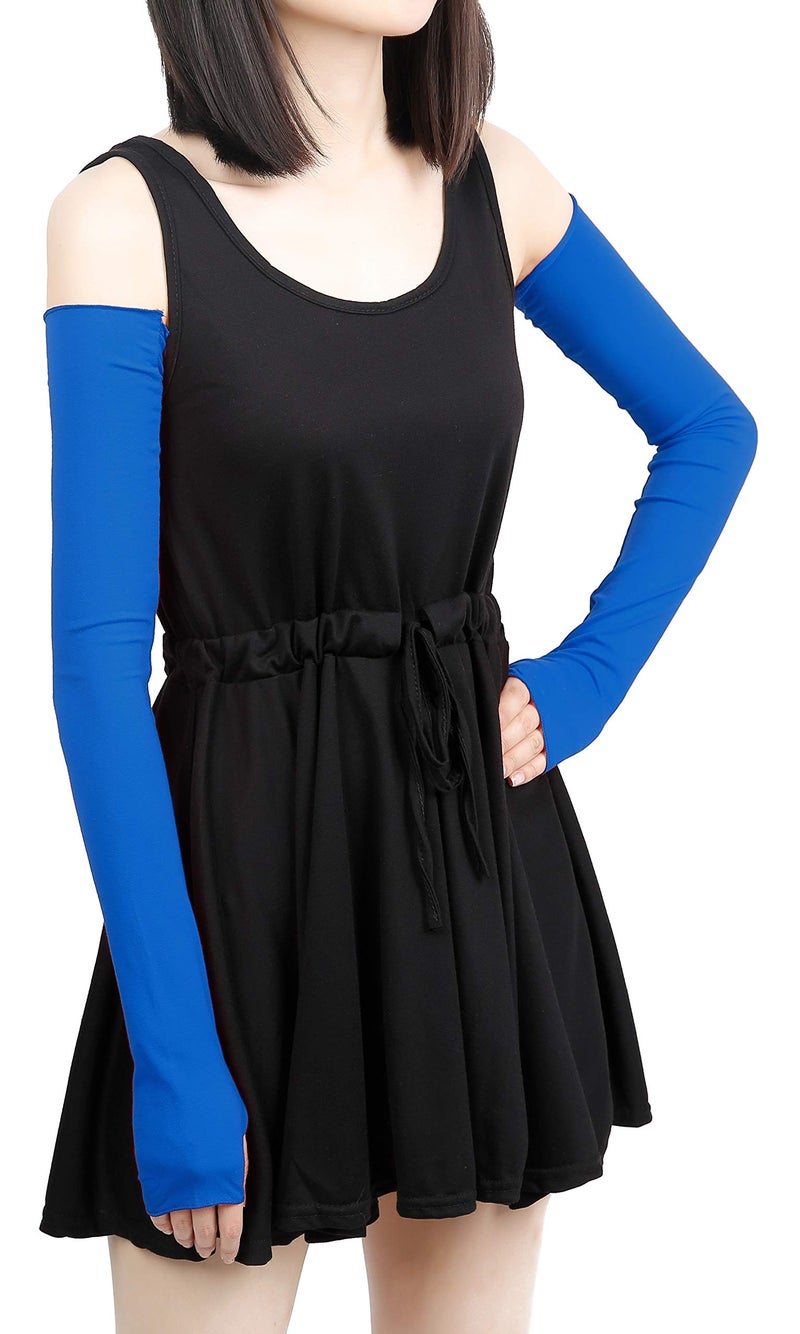 v28 Women Stretchy Long Sleeve Fingerless Gloves (DarkBlue) - Image 2